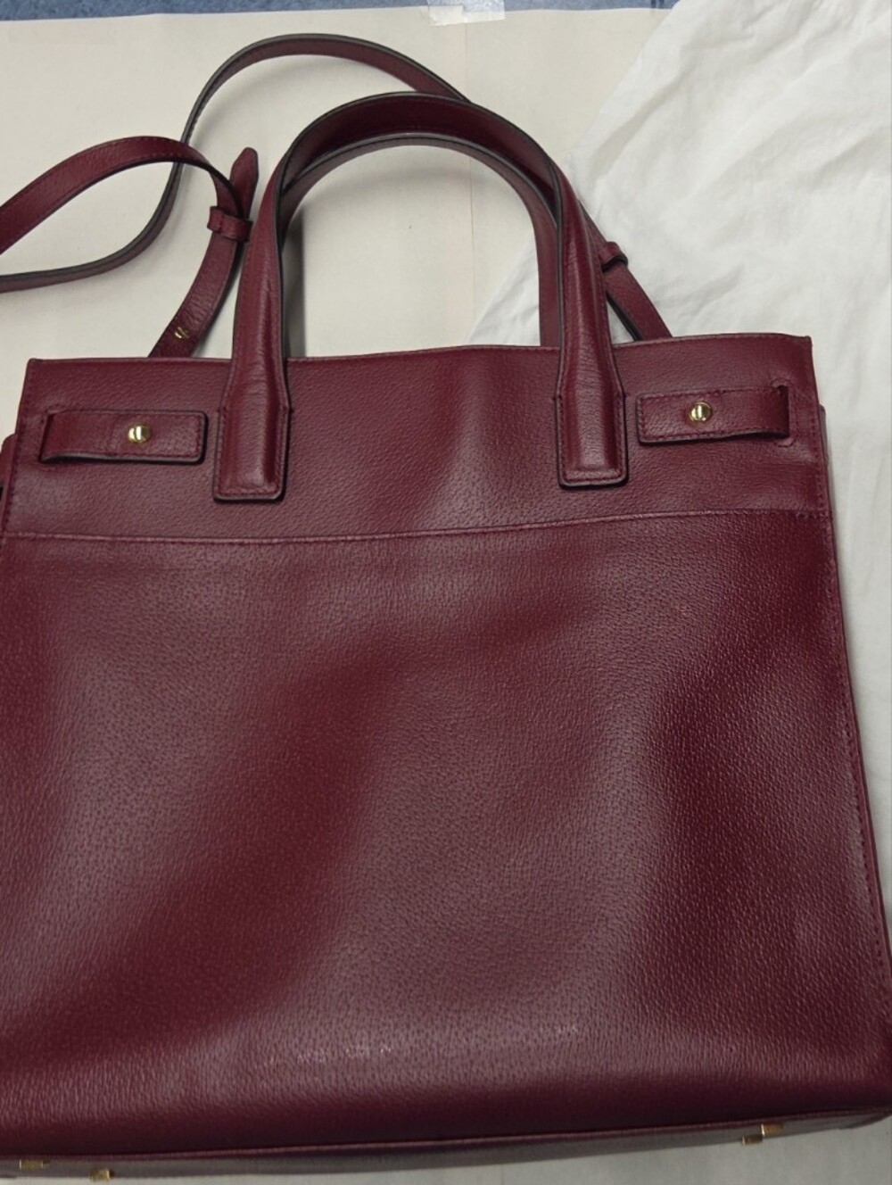 Lodis Wine Red Leather Tote with Adjustable Strap